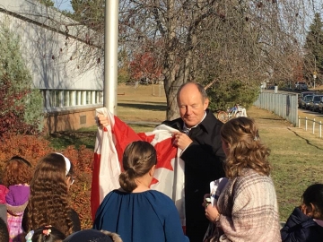 Bringing a new flag to St. Leo Catholic Elementary in Edmonton _ Oct 27, 2017