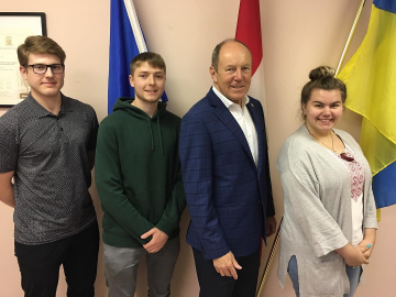 Meeting students Maksym Kadziela, Gabriel Sowinski and Olesya Adamyk Canada Summer Job recipients  for the Ukrainian Canadian Congress Alberta Provincial Council - June 8, 2018